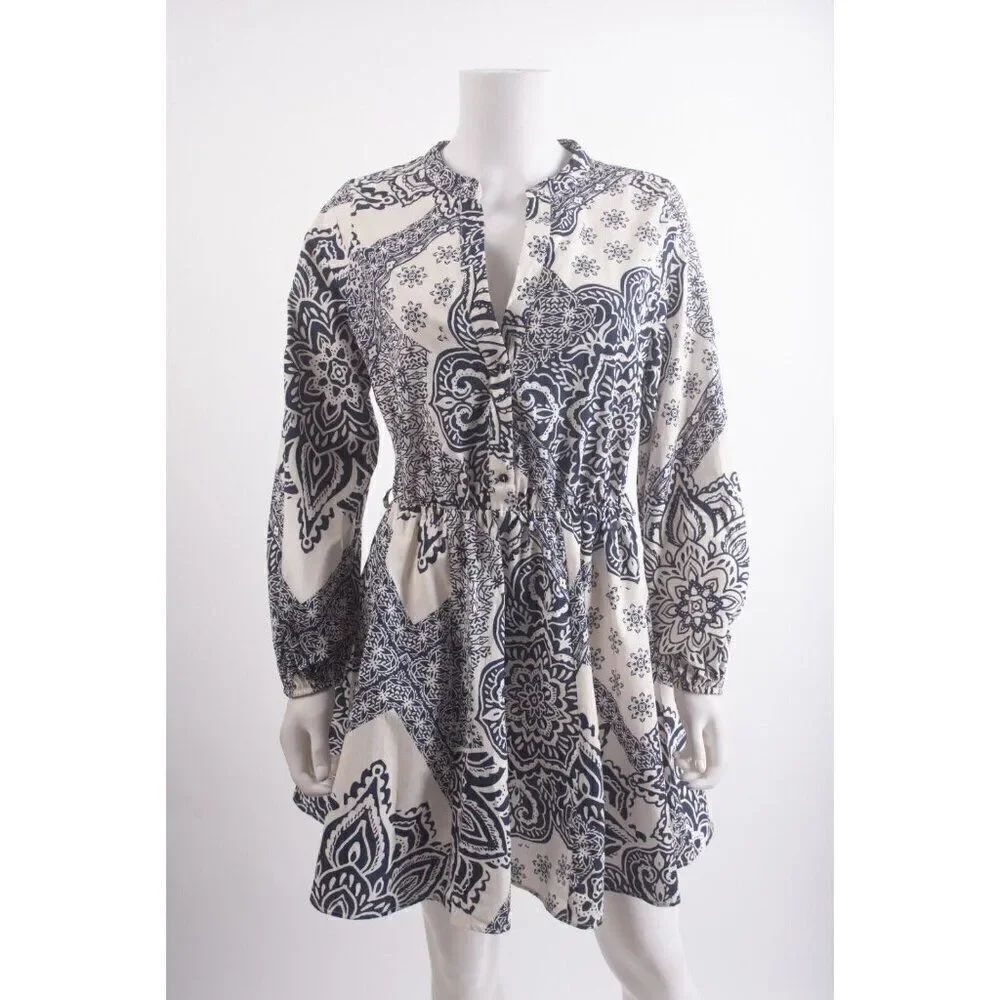 Zara Womans Mini Dress Size S Navy Blue Floral Cotton 9878/238 NWOT NO Belt